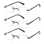 JJWELL 3 Pack Reading Glasses for Men Blue Light Blocking, Lightweight Rimless Metal Mens Eyeglasses Readers, Anti Eyestrain/Dryness/Computer Glare/UV 400, Spring Hinge Eyeglasses(250 Strength)