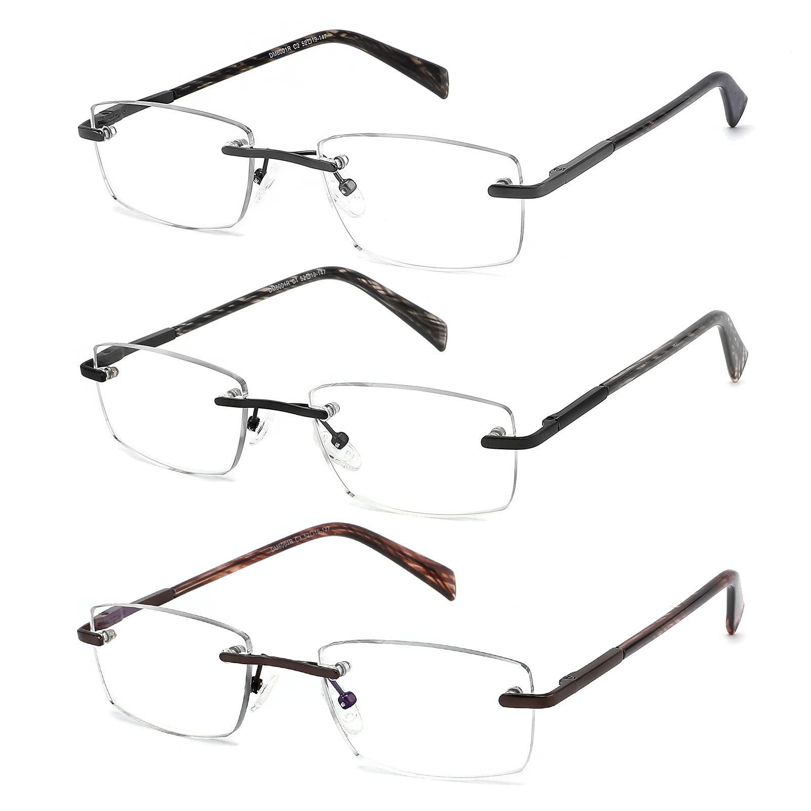 JJWELL 3 Pack Reading Glasses for Men Blue Light Blocking, Lightweight Rimless Metal Mens Eyeglasses Readers, Anti Eyestrain/Dryness/Computer Glare/UV 400, Spring Hinge Eyeglasses(250 Strength)