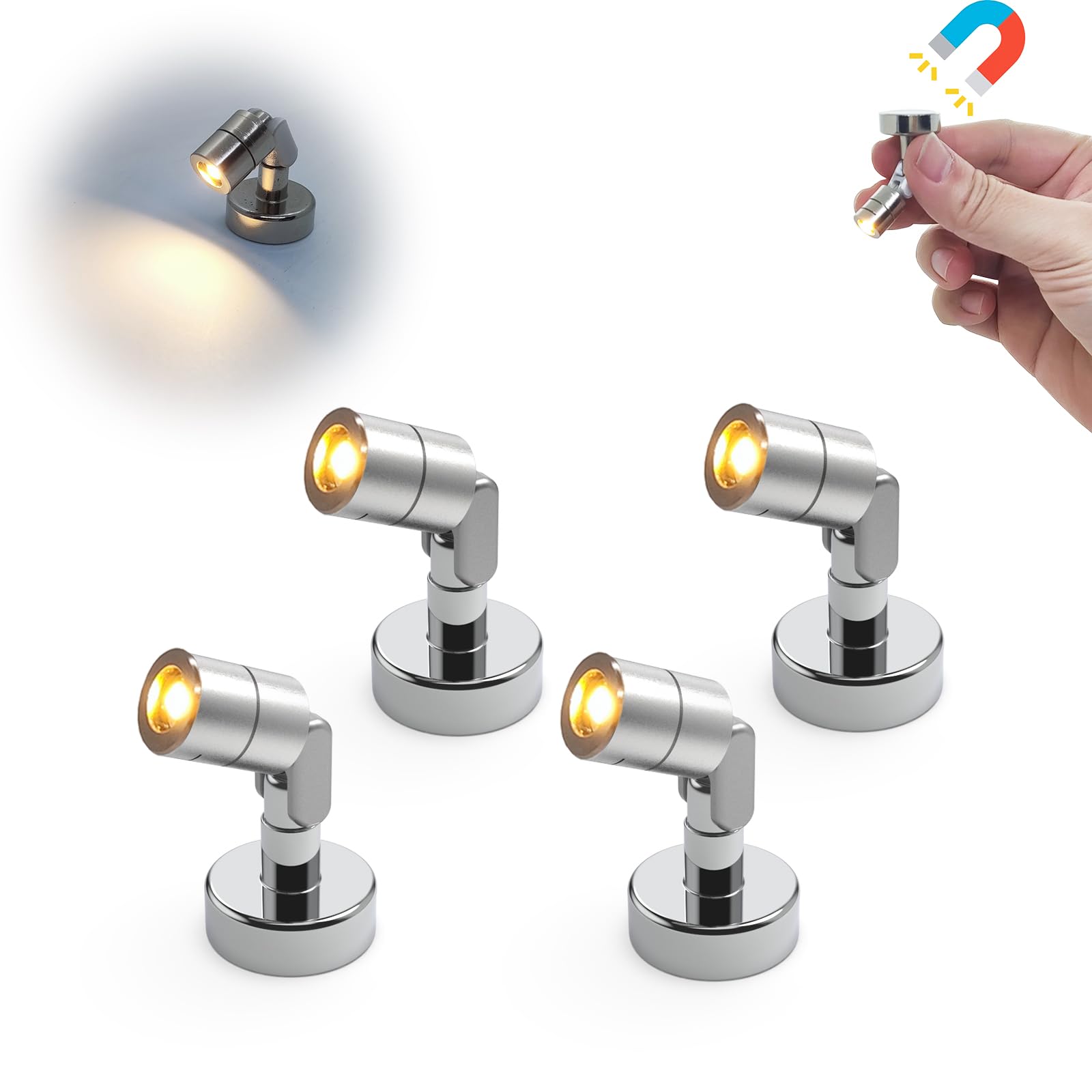 Suzeyar Metal Miniature LED Light,Tiny Spot Lights with Magnet Base,Battery Operated LED Lights,Wireless Miniature Spot Light for Artwork Painting,Jewelry Showcase,DIY Hand Craft (Warm White)