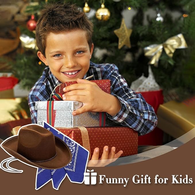 SeptCity Toddler Cowboy Hat and Blue Bandana for Age 2-5 (Brown)