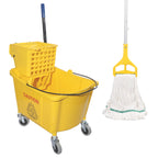 Midoneat Commercial Mop Bucket with Side Press Wringer on Wheels, Including One Commercial Mop, 35 Quart, Yellow