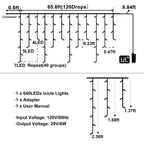 Icicle Lights for Outside Christmas Lights Outdoor 66ft 640 LEDs Warm White