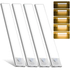16inch Under Cabinet Lighting, 4 Pack Rechargeable Motion Sensor Light Indoor, Wireless Dimmable Magnetic Closet Lights, 68 LED Under Counter Lights for Kitchen, Wardrobe, Stairs, Warm Light