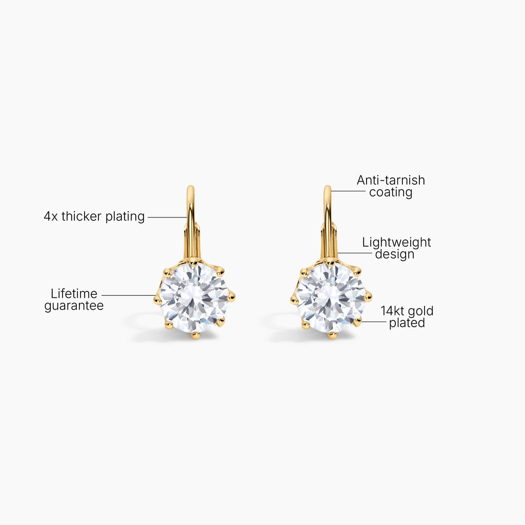 Electric Picks Bentley Earrings for Women, 14k Gold Plated 7mm Crystal Drop Earrings, Minimalist Everyday Sparkle Jewelry, Hypoallergenic Diamond-Look Gift