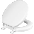 Mayfair Padded Toilet Seat, Cushioned Soft Vinyl over Wood Core Seat, Secure Hinges, Easy Clean, Made in USA, Round, White