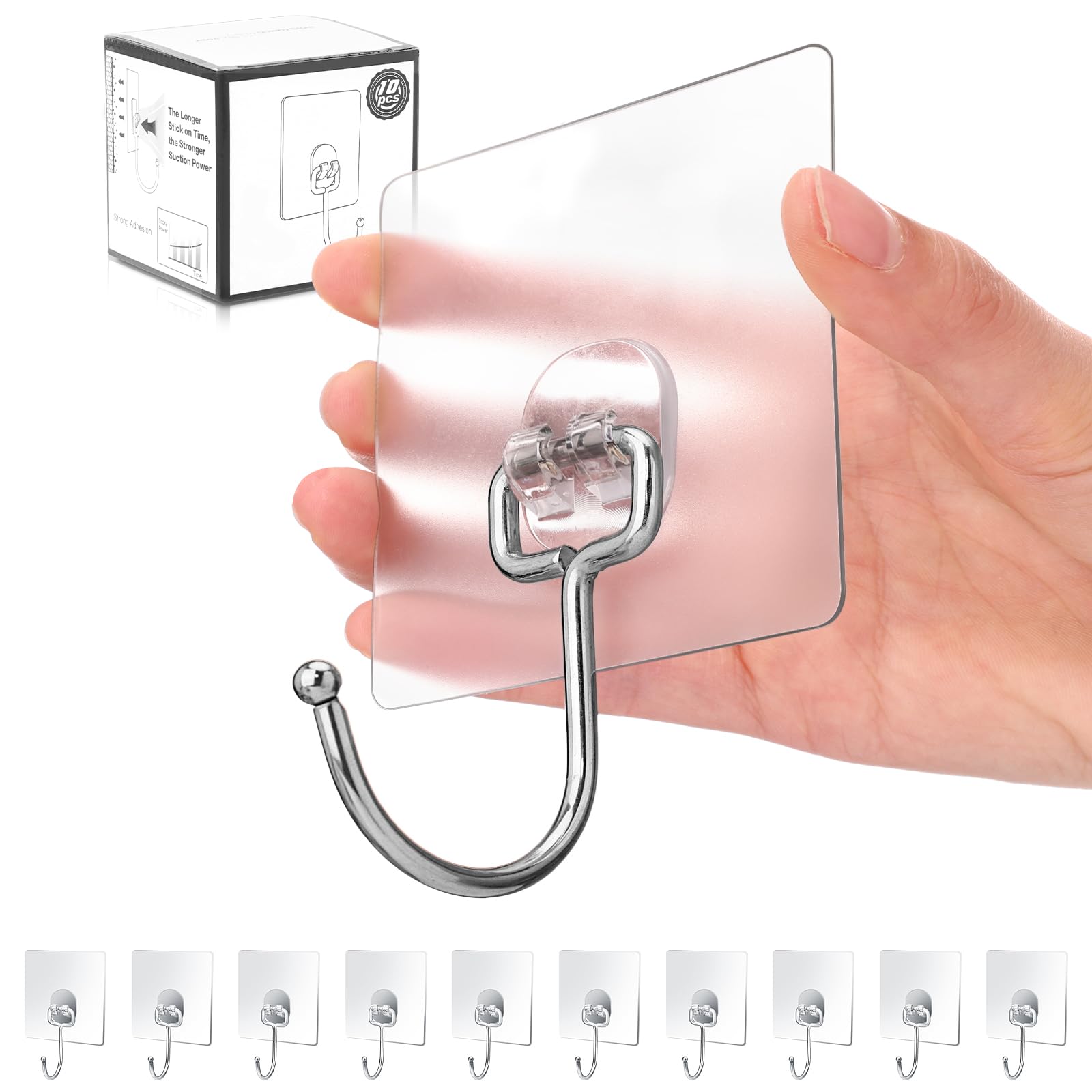 Antimbee 10-Pack All-Purpose Large Adhesive Hooks for Hanging, Banana Hook, Heavy Duty Adhesive Hooks 37 lb(Max), Sticky Wall Hook fit Home, Bathroom, Kitchen, Office and Outdoor
