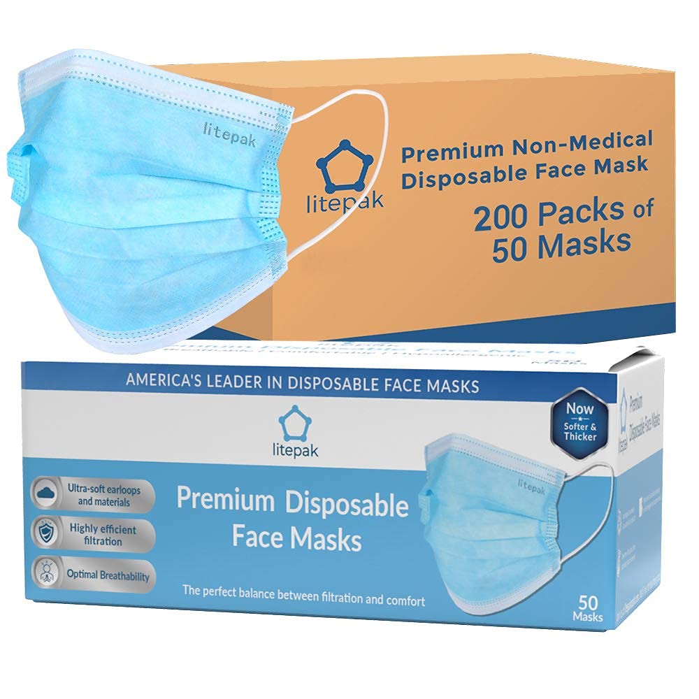 Litepak 500pcs Premium Disposable Face Mask SOFT 3ply - Individually Wrapped