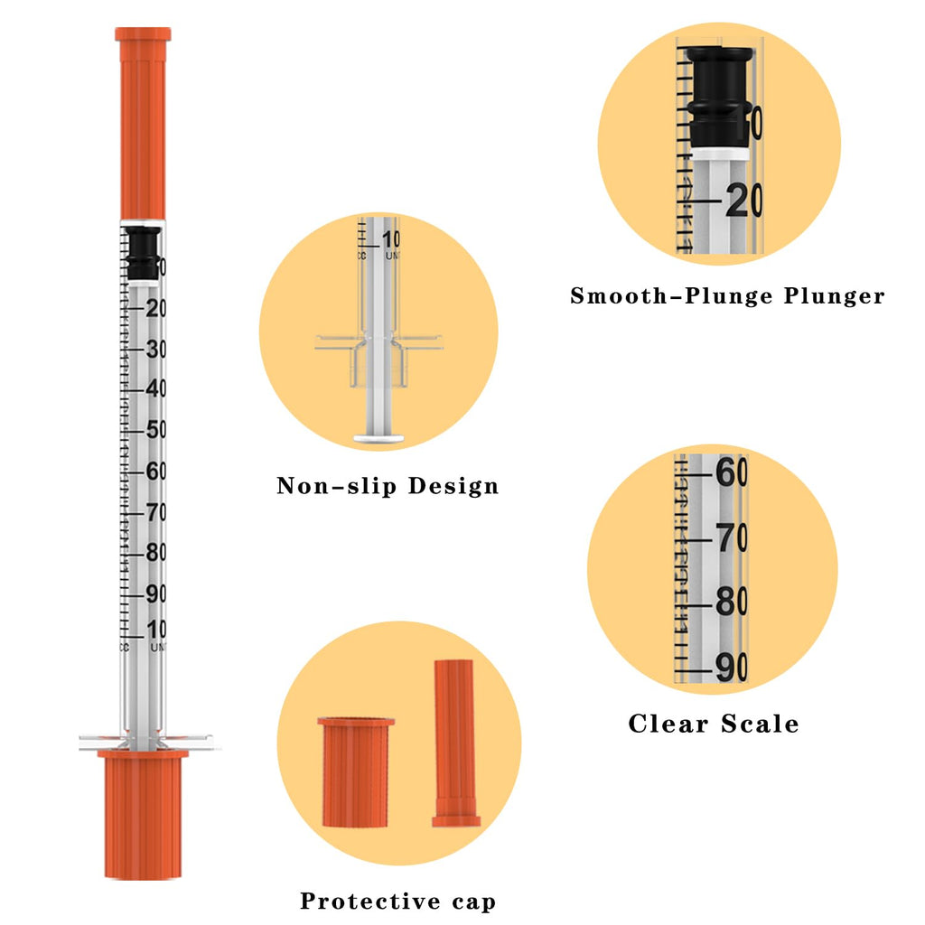 U-100 Disposable Syringes with Needle – 1ml/cc, 30G 5/16" (8mm), Individually Wrapped,30Pack