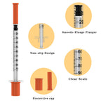 U-100 Disposable Syringes with Needle – 1ml/cc, 30G 5/16" (8mm), Individually Wrapped,30Pack