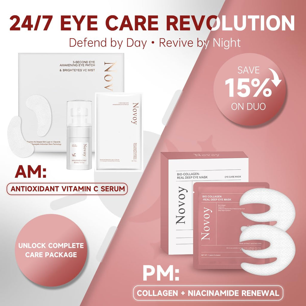 Novoy 15 Pairs Bio-Collagen Real Deep Eye Patches - 6-in-1 Retinol Overnight Eye Patches for Dark Circles, Puffiness & Wrinkles | 2% Caffeine+Hyaluronic+Niacinamide, Korean Popular Eye Mask - ROSE