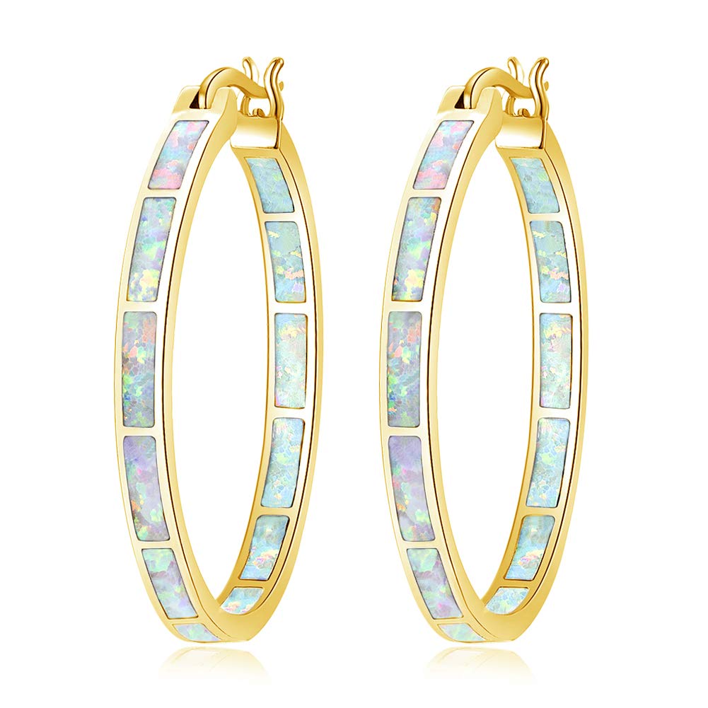CiNily Big Gold Hoop Earrings Womens Opal Hoop Earrings 14K Gold Plated
