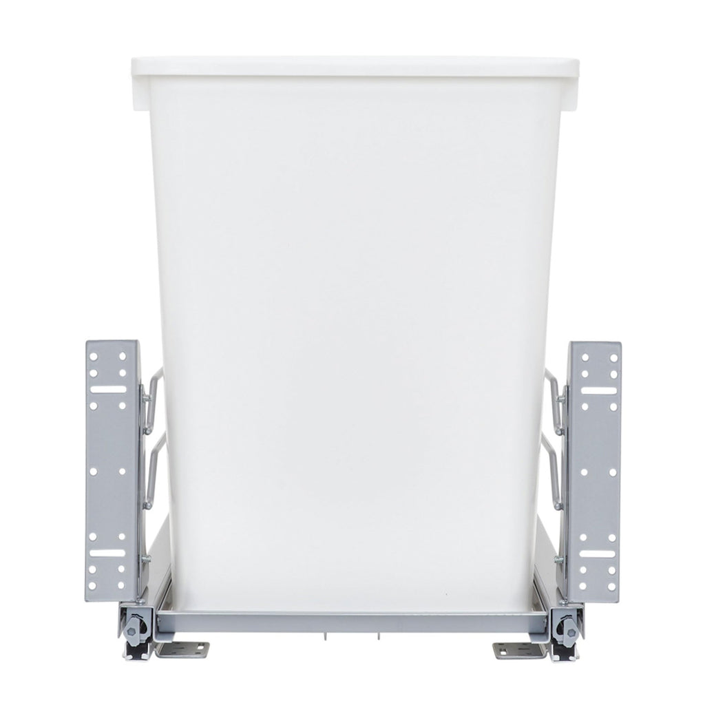 Rev-A-Shelf Double 35 Qt Pullout Trash Cans with Soft-Close for Under Kitchen Cabinets, Min Opening Width of 14.5", White, 53WC-1835SCDM-211