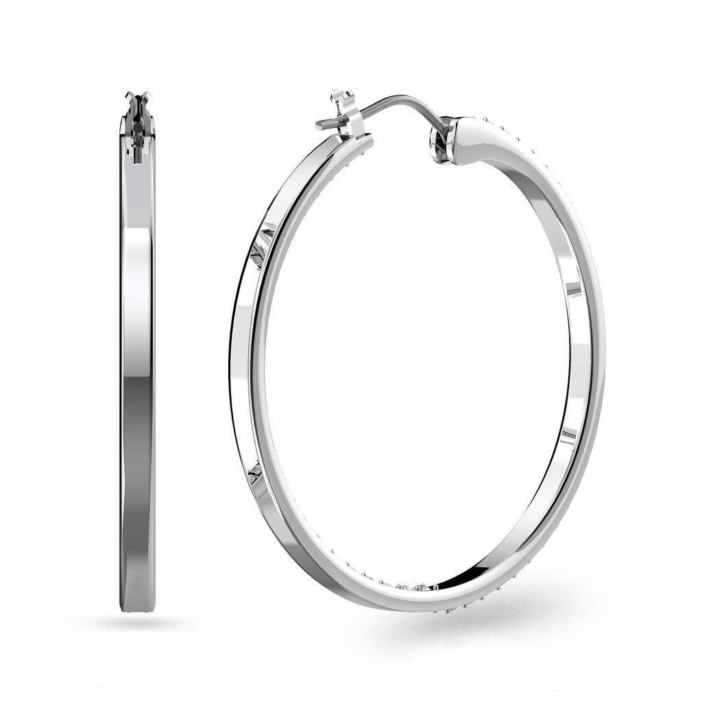 Swarovski Sommerset hoop earrings, clear, Rhodium finish