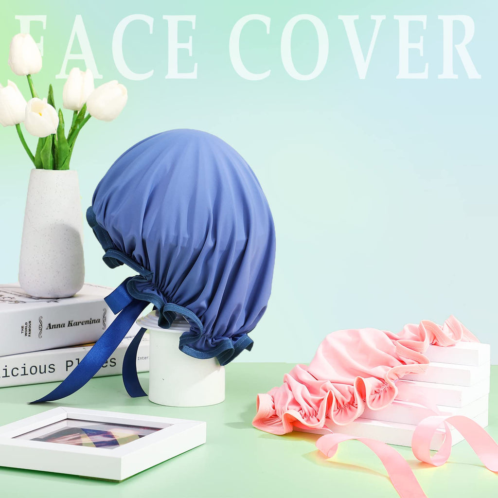 Jiuguva 4 Pieces UV Protection Tanning Face Cover Face Tanning Mask Hair Cap Protective Hair Bonnet for Women Salon, 5.91 x 4.33 Inches(Blue, Pink)