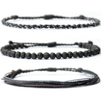 Mezcla Vida Handmade Natural Stone Beaded Healing Bracelet Gift for Men Adjustable Rope String Bracelet (Lava Rock, Adjustable)