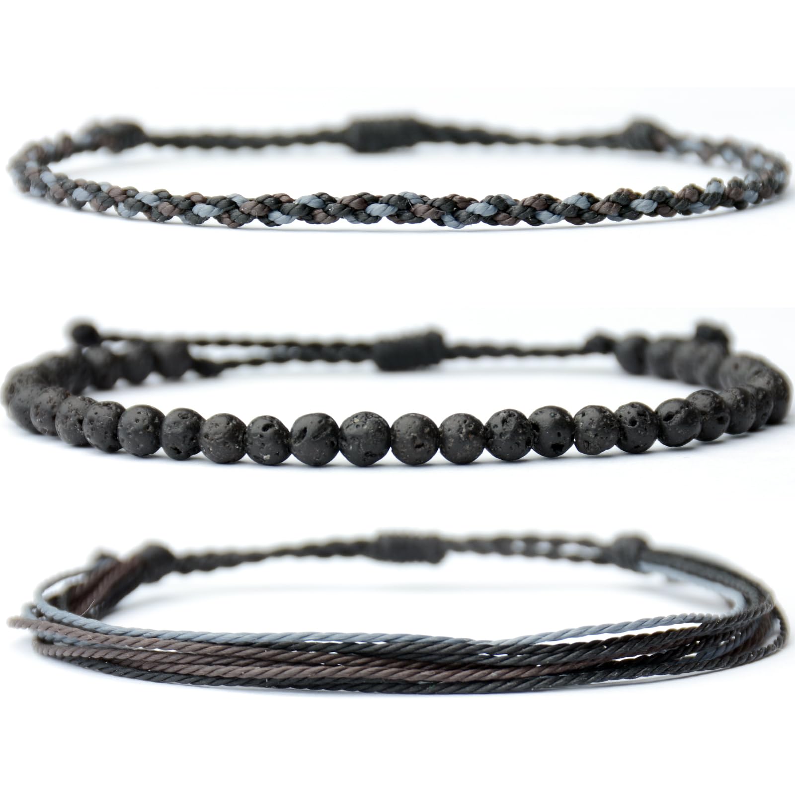 Mezcla Vida Handmade Natural Stone Beaded Healing Bracelet Gift for Men Adjustable Rope String Bracelet (Lava Rock, Adjustable)