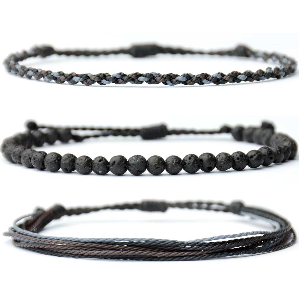 Mezcla Vida Handmade Natural Stone Beaded Healing Bracelet Gift for Men Adjustable Rope String Bracelet (Lava Rock, Adjustable)