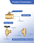 Miumoon 1"x 11"Well Pressure Tank Tee Kit with 40-60Psi Pressure Switch, Ball Valve, 100 Psi Pressure Gauge, Relief Valve, Drain Valve, Well Tank Tee Kit for Pressure Tank with Diameters Up to 16"