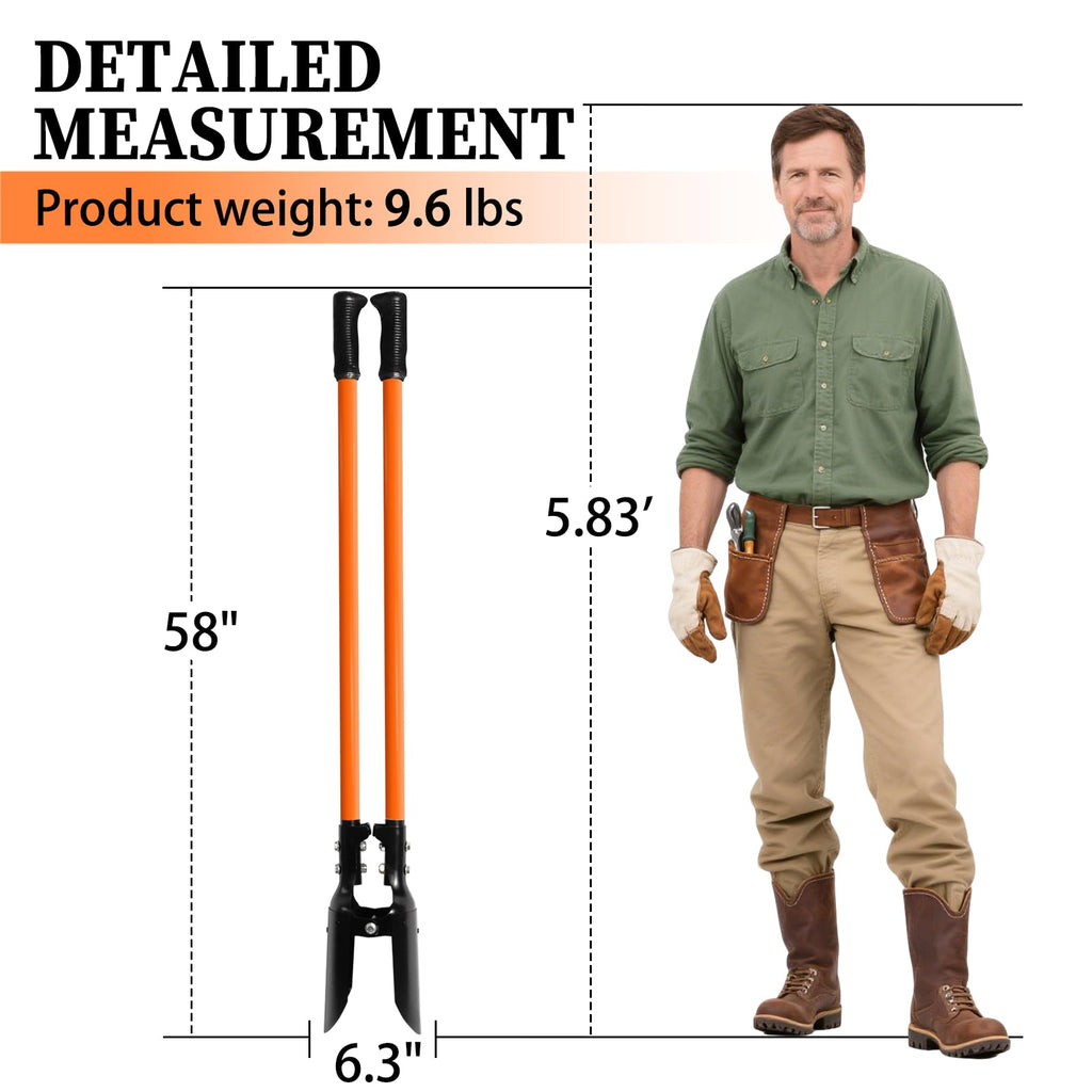 Nohovu Post Hole Digger, Heavy Duty with Fiberglass Handle, Carbon Steel Blades, 58 Inches, Orange & Black