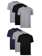Hanes Mens Cotton, Moisture-wicking Crew Tee Undershirts, Multi-packs, Black/Grey/Blue Assorted - 6 Pack, Medium US