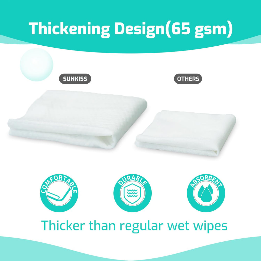 SUNKISS Trustplus Wet Wipes for Adult No Rinse, Extra Large 8”x12” Body Cleaning Washcloths for Elderly Incontinence & Cleansing, Unscented, 200 Count (4 Packs of 50)