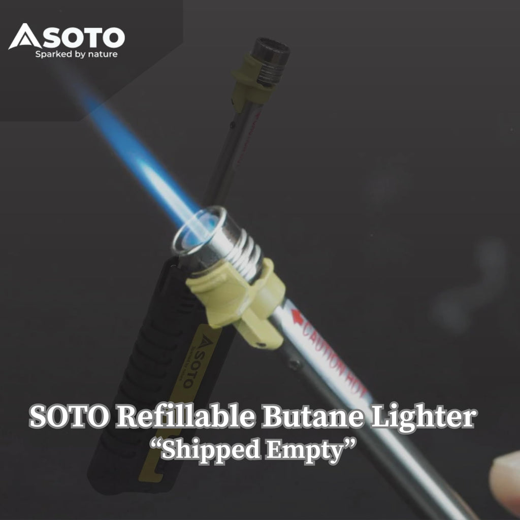 SOTO Pocket Torch Lighters for Camping - Extended Refillable Torch Lighter, Telescoping Burner Head, Electronic Ignition, Strong Wind-Resistant Butane Lighter for Candles, Grill, BBQ - Shipped Empty