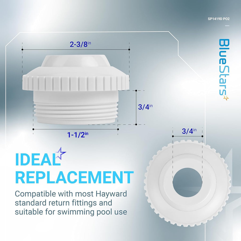 BlueStars Upgraded Pool Jet Nozzles SP1419D Directional Flow Hydrostream Return Jet Compatible with Adjustable 3/4" Opening Rotating Eyeball and 1-1/2 Inch MIP Thread - PACK OF 8