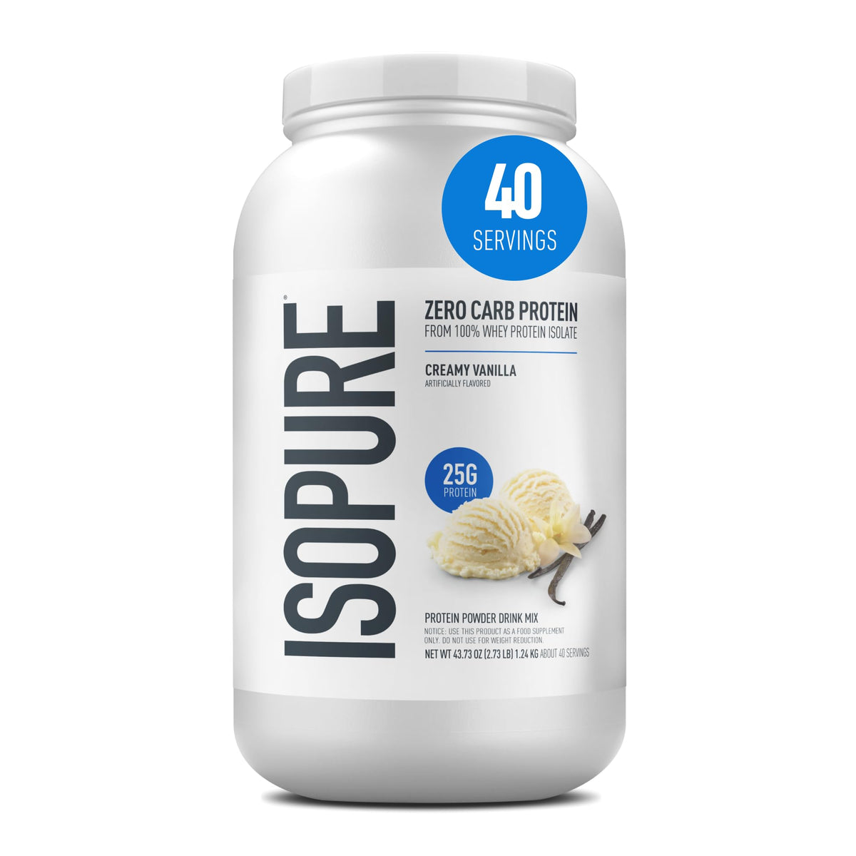 Isopure Zero Carb Whey Isolate Protein Powder, Creamy Vanilla 2.7 LB