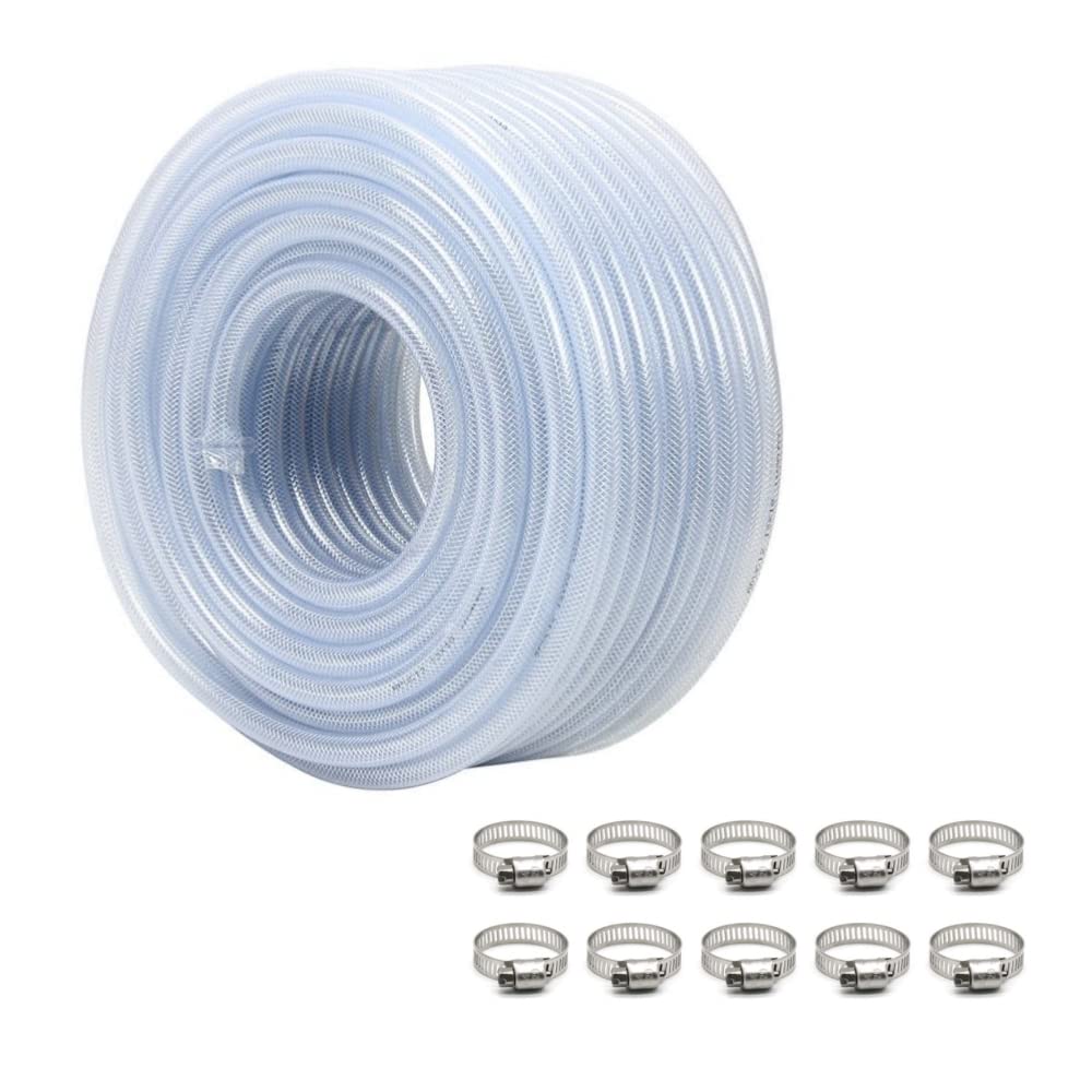 JUNZHIDA High Pressure Braided Clear Flexible PVC Tubing 1/2" ID,98ft