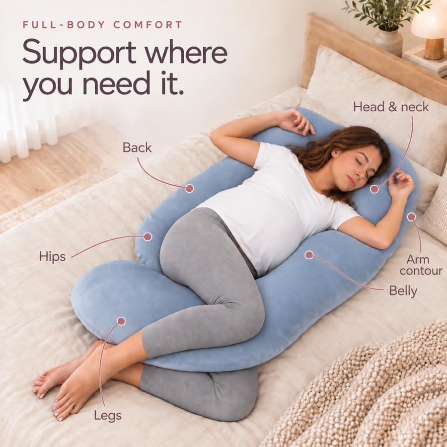 MOON PARK Pregnancy Pillows for Sleeping - 57 Inch U Shaped Full Body Maternity Pillow with Removable Cover - Support for Back, Legs, Belly, Hips - Pregnancy Pillow for Women - Grey