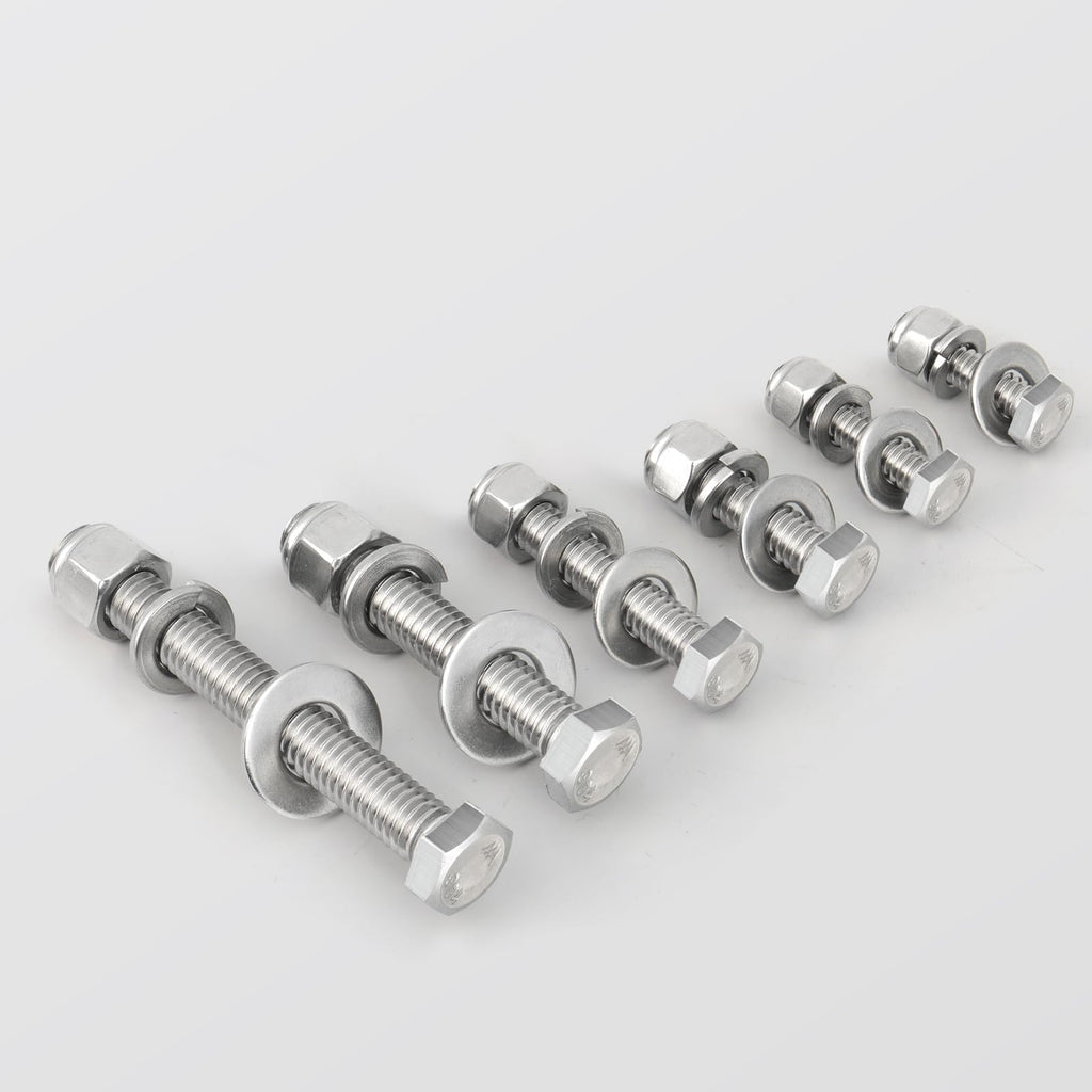 BNUOK (12 Sets) 1/4-20 x 4 Hex Head Screw Bolt,Lock Nuts,Flat & Lock Washers Kits,304 Stainless Steel 18-8,Fully Threaded