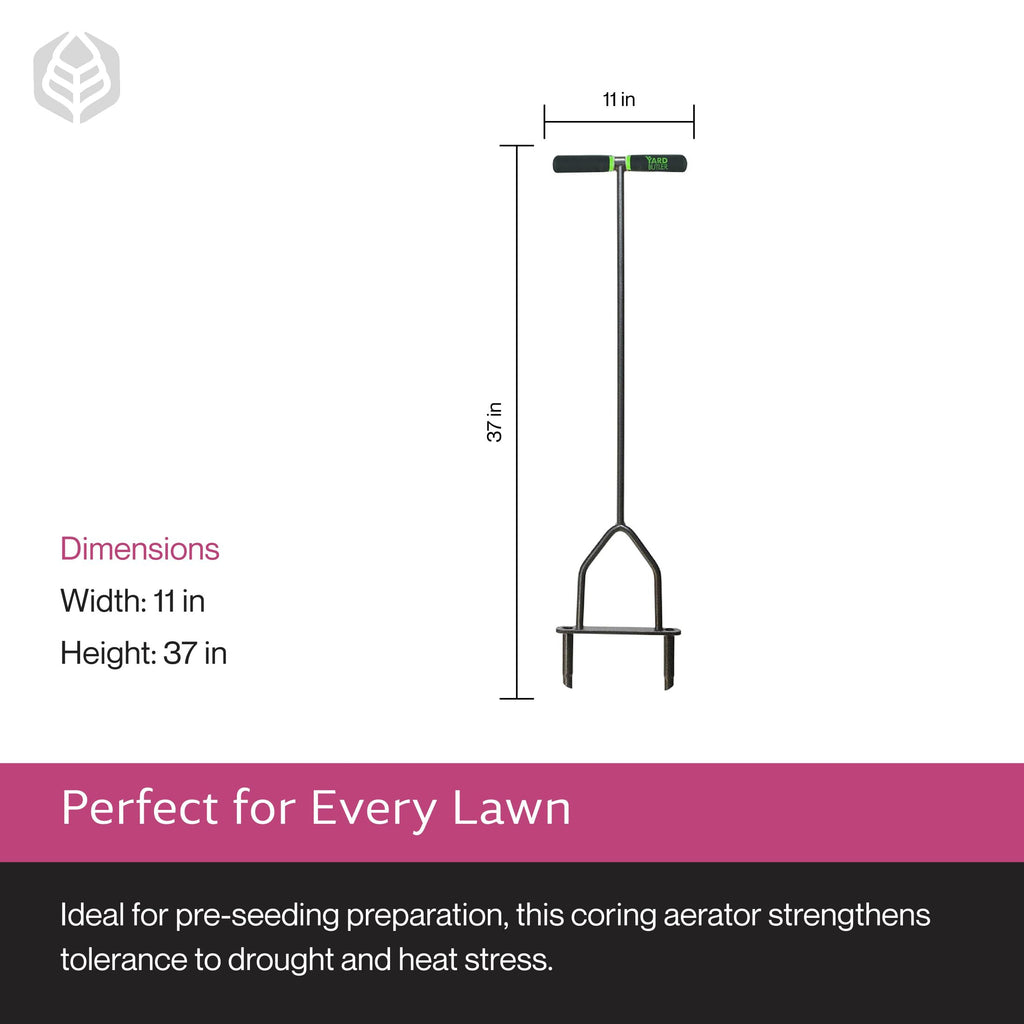 Yard Butler Manual Lawn Coring Aerator, ID-6C - Lawn Care Tool for Aerating - Long-Handled - Power-Coated Steel Construction - Comfortable Cushioned Handles Garden Tool - Easy to Use