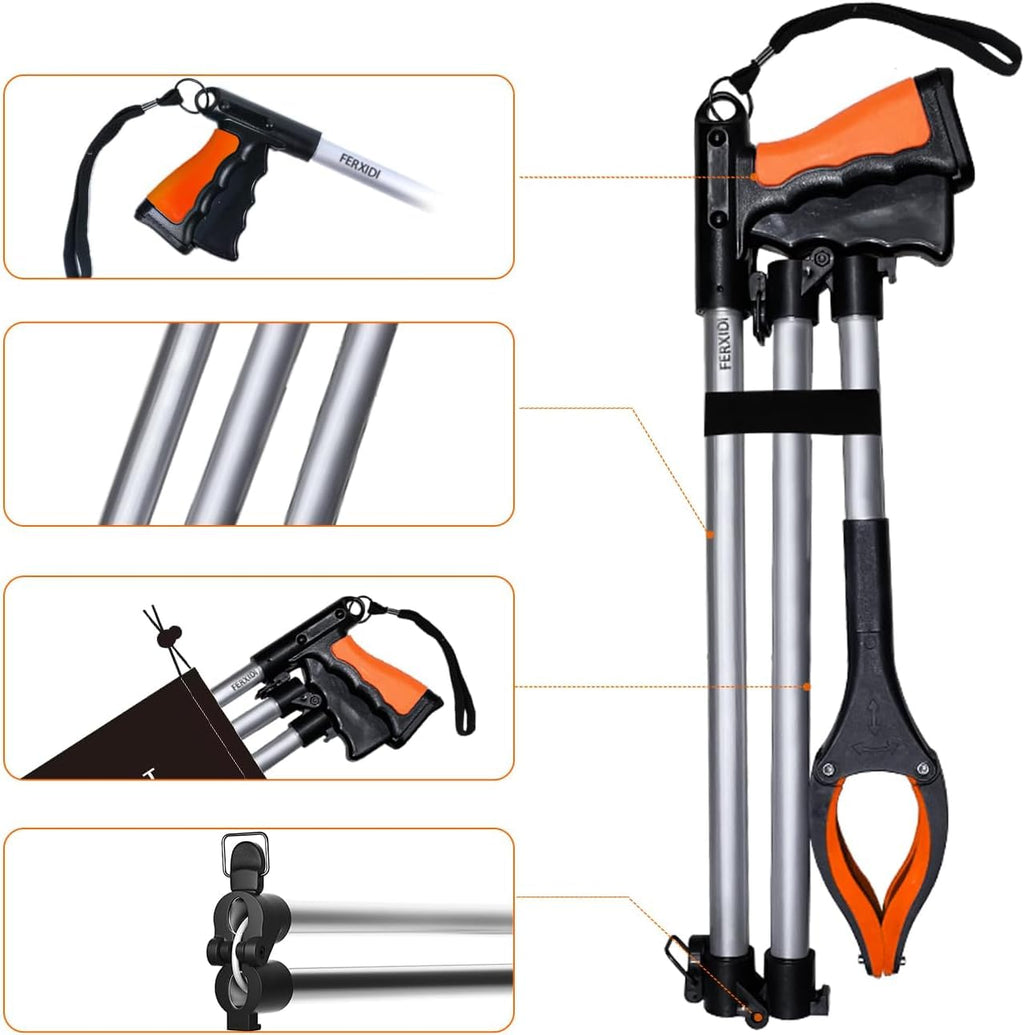 FERXIDI 43" Foldable Grabber Reacher Tool,2pcs Reacher Grabber Pickup Tool,Gripper Reacher Grabber Tool with Rotating Jaw+Magnets,Grabber Reacher Tool Heavy Duty,