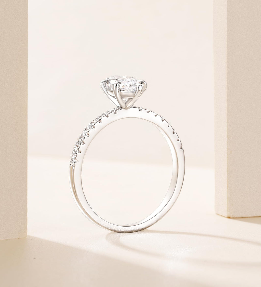 TIGRADE 2CT Engagement Ring for Women Marquise Cut Cubic Zirconia Wedding Band CZ Promise Anniversary Ring Size 3-12, Silver, Size 6.5