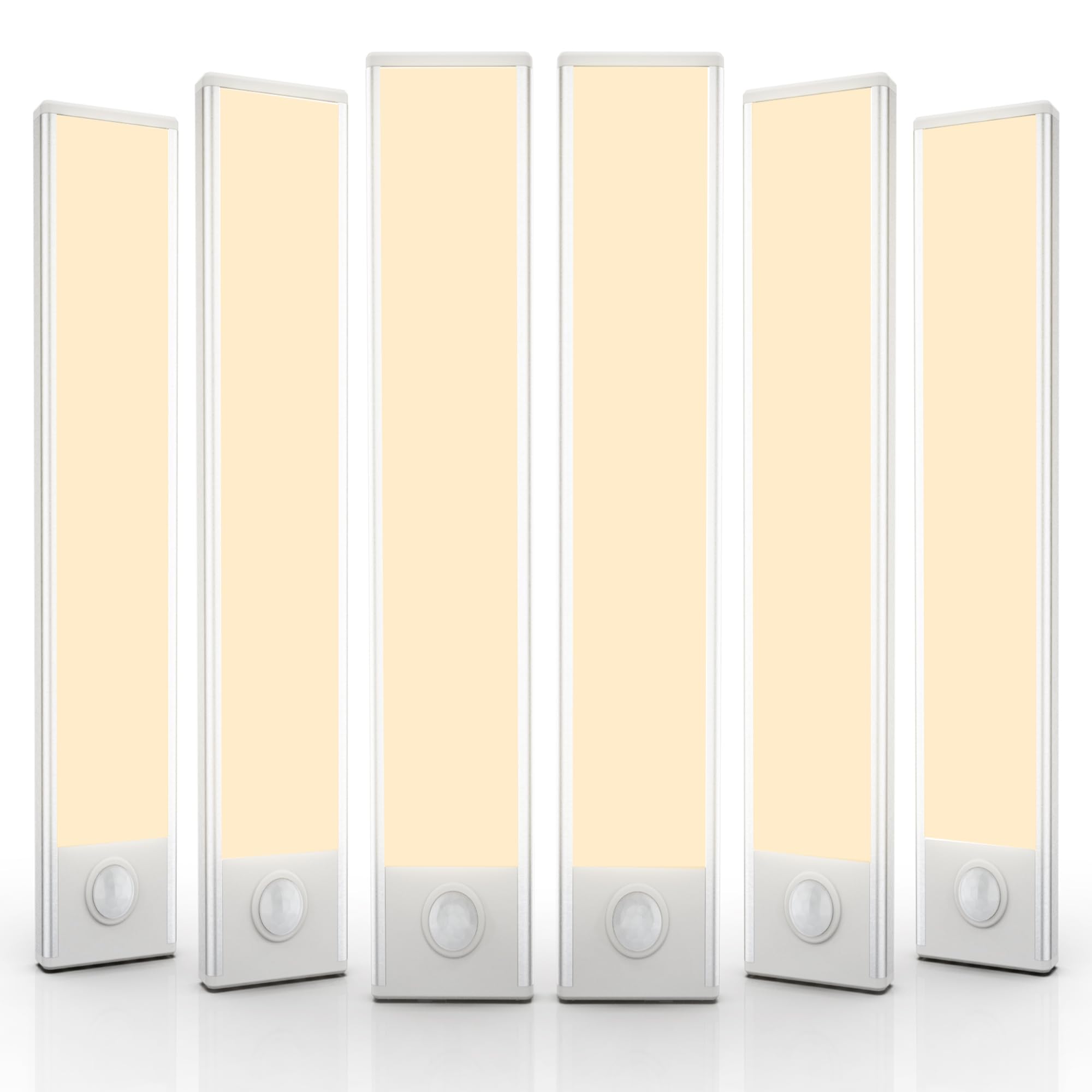 6 Pack Under Cabinet Lighting Wireless, 58 LED Rechargeable Battery Motion Sensor Light Indoor, Stick On Magnetic Closet Lights, Under Counter Lights for Kitchen, Stairs, Warm 14 in