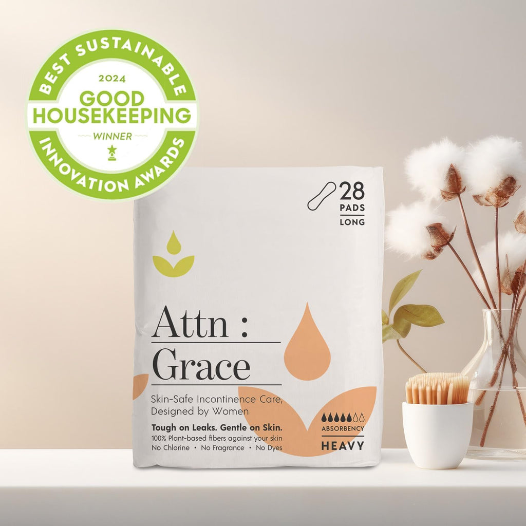 Attn: Grace Heavy Incontinence Pads for WomenWomen 2-Pack (56 Pads Total / 28 per Pack) - High Absorbency for Sensitive Skin - Protection for Heavy Bladder Leakage/Discreet, Breathable, & Plant-Based