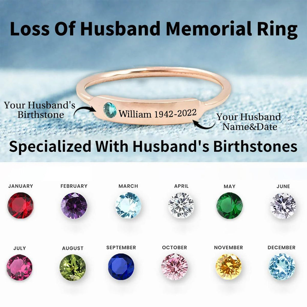 OVNMFH Personalized Birthstone Name Memorial Ring, Custom Engraved Memorial Jewelry for Women Men, Custom Name Date Loss Of Husband, Mom, Dad Love, Sympathy Gift for Loss Of Loved One