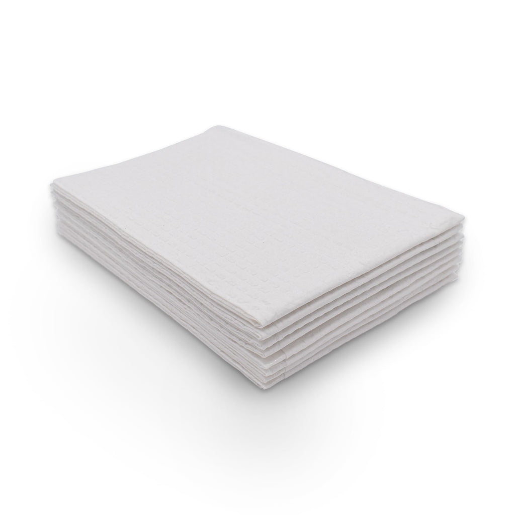 TIDI 1051 Avalon Dental Bib, White, 3 Layers, 13” W x 18” L (Pack of 500) ― Disposable Dental Bibs ― Embossed ― 2-Ply Tissue ― Poly Back to Help Prevent Leak-Through ― Nail Towels ― Tattoo Bibs