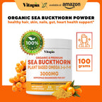 Organic Sea Buckthorn Extract Powder with Natural Omega 7 & Omega 3 6 9 for Heart Health, Skin, Immune Support - 100g Powder Supplement & 33 Day Supply - Non-GMO, Gluten-Free, Vegan-Friendly