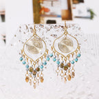 Tan Ran Bohemian Long Tassel Turquoise Water Drop Dangle Earrings