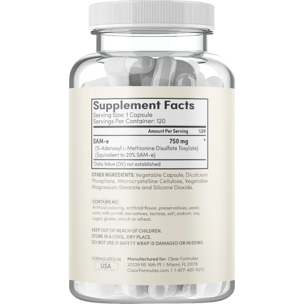 Bioactive SAM-e 750mg - High Strength SAM-e Supplement with Biologically Active S,S Form for Liver and Mood Support - Vegan Non-GMO Preservative Free - Made in The US (120 Capsules)