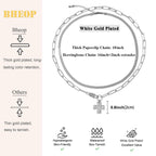 Bheop Chunky Cross Necklace for Women, Silver Layered Herringbone Necklace
