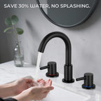 IUERASD Bathroom Faucet 3 Hole, Matte Black Bathroom Sink Faucet with Pop Up Drain, 8 inch Widespread Bathroom Faucet with 360° Swivel Spout, 2 Handle Vanity Faucet with Water Supply Hoses