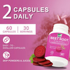 Beet Root Capsules - 1300mg Beetroot Powder Capsules for Daily Wellness Natural Energy - 120Count Pack of 2 Vegan Beetroot Supplement, Athletic Performance, Digestive (2 Pack)