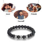 Personalized Beads Bracelets for Men Chakra Stone Bracelets Custom Initial Name Bracelet Mens Malachite Tiger Eye Lava Stone Bracelet Gifts for Him (Black-Lava-silver-2)