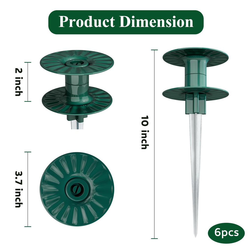 Zapdos 6PCS 10 Inch Heavy Duty Outdoor Yard Garden Hose Guides, Dark Green Metal Stakes with Rotatable Spin Top, Durable Hose Spikes Keep Water Hose Away from Flower Beds & Lawn Plants