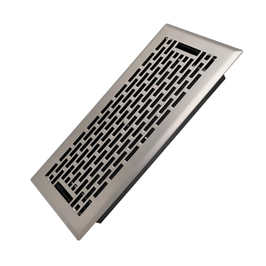 Howeall 4x10 Inches Heavy Duty Walkable Floor Register - Easy Adjust Air Supply Lever Decorative Floor Vent Covers - Boston Design Vent Covers for Home - Satin Nickel