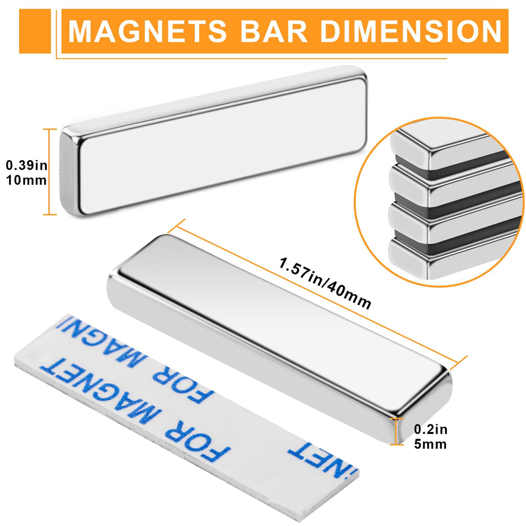 MIKEDE 30 Pcs Small Neodymium Magnets with Adhensive Backing 40x10x5 mm
