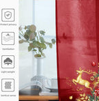 youleyar Solid Sheer Rod Pocket Curtain Voile Draperies 4 Panels White Beige Black Grey Ivory 52 Inch Width 96 Inch Long 1 Pair for Kitchen Bedroom Children Living Room Yard(Christmas Red,52 W���96 L)