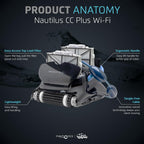 Dolphin Nautilus CC Plus Robotic Pool Vacuum Cleaner with Wi-Fi Control — Included Universal Caddy for No-Hassle Storage — Ideal for Above/In-Ground Pools up to 50 FT in Length